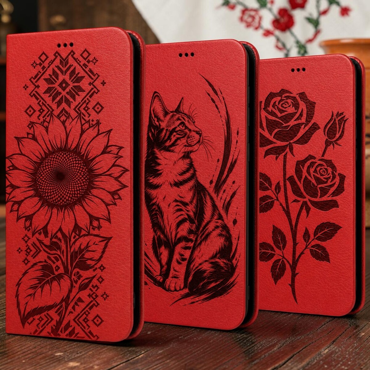 Чохол книжка Bob для Xiaomi Redmi Note 15 Pro+ 5G Червоний з гравіюванням
