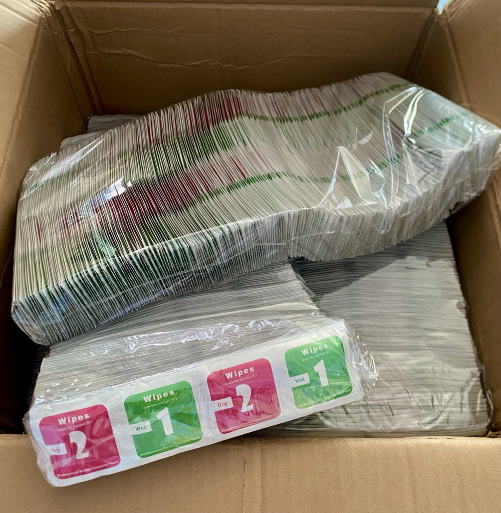 Серветки для поклейки захисного скла,плівки комплект 2 шт, волога 5 х 5 см, суха 5 х 5 см (500 комплектів/ 1 уп.)